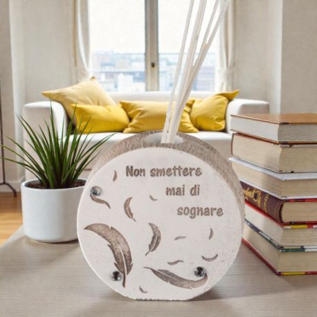 DIFFUSORE TONDO "NON SMETTERE MAI DI SOGNARE" PER BOMBONIERE UNICHE