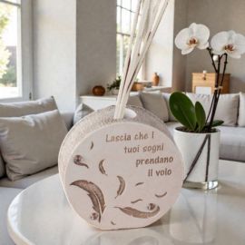 PROFUMATORE AMBIENTE CON PIUME E FRASE PER BOMBONIERE ORIGINALI