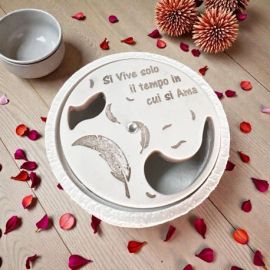 SCATOLINA PER POTPOURRI CON PIUME E FRASE: BOMBONIERA UNICA PER EVENTI