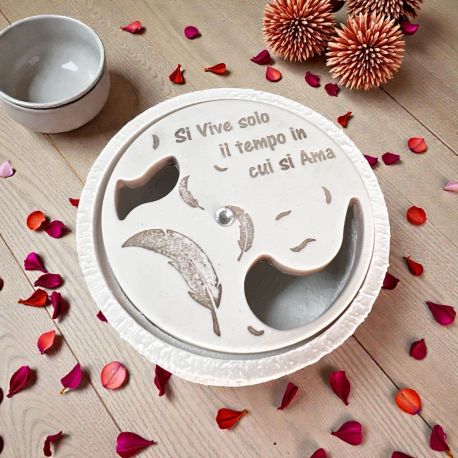 SCATOLINA PER POTPOURRI CON PIUME E FRASE: BOMBONIERA UNICA PER EVENTI