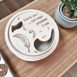 PORTA POTPOURRI CON PIUME E FRASE PER BOMBONIERE COMUNIONE