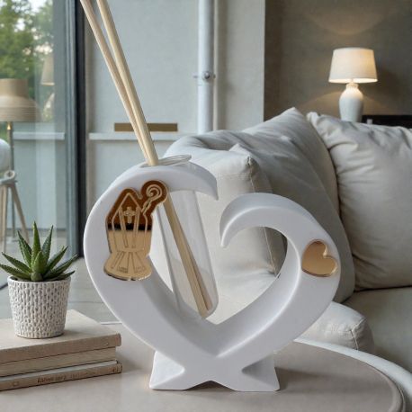 DIFFUSORE A CUORE CON MITRA E BASTONE ORO PER BOMBONIERE CRESIMA
