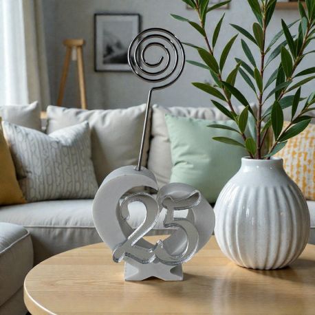 MEMOCLIP A FORMA DI CUORE CON N°25 ARGENTO PER ANNIVERSARIO DI NOZZE