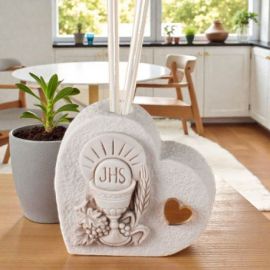 DIFFUSORE A FORMA DI CUORE CON CALICE E OSTIA PER BOMBONIERE COMUNIONE