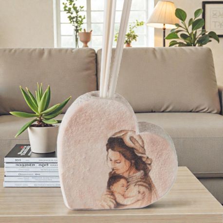 PROFUMATORE AMBIENTE A FORMA DI CUORE PER BATTESIMO MADONNA E BAMBINO