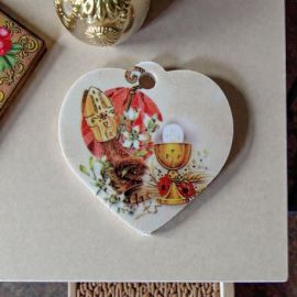 CIONDOLO CON CALICE OSTIA E MITRA PER BOMBONIERE COMUNIONE E CRESIMA