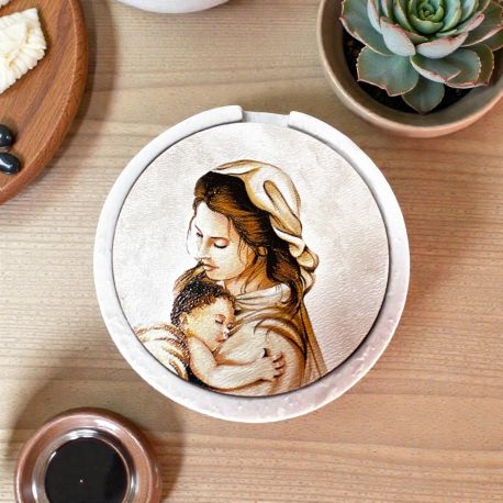 SCATOLETTA CON ROSARIO CON MATERNITA' PER BOMBONIERE BATTESIMO