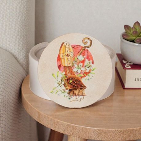 SCATOLINA PORTAROSARIO CON MITRA E BASTONE PER BOMBONIERE CRESIMA