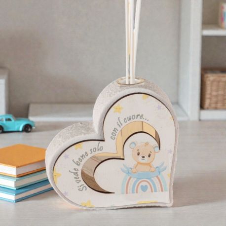 DIFFUSORE PROFUMATORE CON ORSETTO E ARCOBALENO CELESTE PER BATTESIMO