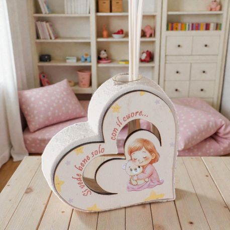 PORTA PROFUMO A CUORE PER BATTESIMO FEMMINUCCIA CON BAMBINA
