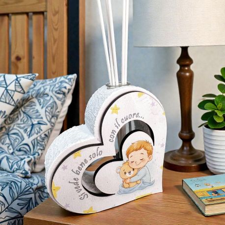 DIFFUSORE PROFUMATORE CON BAMBINO E ORSETTO PER BATTESIMO MASCHIETTO