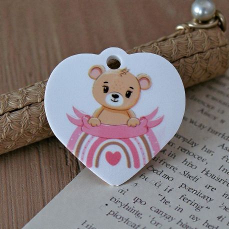 CIONDOLO CON ORSETTO E ARCOBALENO ROSA: BOMBONIERA UNICA PER NASCITA