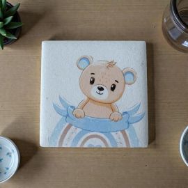 MAGNETE ARCOBALENO CON ORSETTO AZZURRO PER BOMBONIERE NASCITA