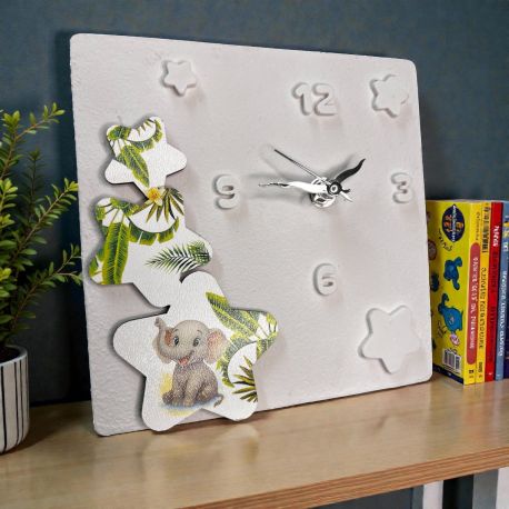 OROLOGIO CON ELEFANTE E STELLE: BOMBONIERA UNICA PER BATTESIMO