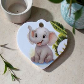 CIONDOLO A CUORE CON ELEFANTE PER BOMBONIERE DI BATTESIMO E COMPLEANNO