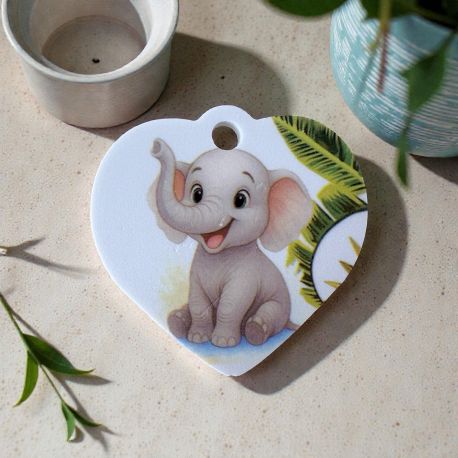 CIONDOLO A CUORE CON ELEFANTE PER BOMBONIERE DI BATTESIMO E COMPLEANNO