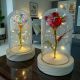LAMPADA LED ROSA IN TECA DI VETRO PER BOMBONIERE TEMA FAVOLA BELLA E LA BESTIA