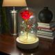 LAMPADA LED ROSA IN TECA DI VETRO PER BOMBONIERE TEMA FAVOLA BELLA E LA BESTIA