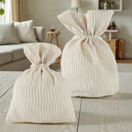 SACCHETTINO PORTACONFETTI CREMA IN TESSUTO AD ONDE PER BOMBONIERE UNICHE