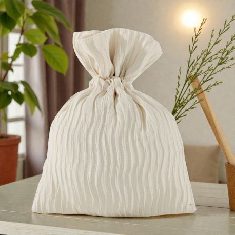 SACCHETTINO PORTACONFETTI CREMA IN TESSUTO AD ONDE PER BOMBONIERE UNICHE