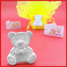 GESSETTI BOMBONIERE NASCITA E BATTESIMO ORSETTI CON PAPILLON BIANCHI CONFETTATA PREZZI BASSI
