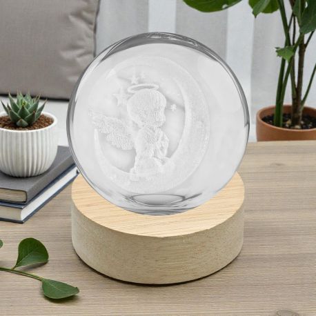 LAMPADA LED A SFERA CON ANGIOLETTO E LUNA PER BOMBONIERE ORIGINALI