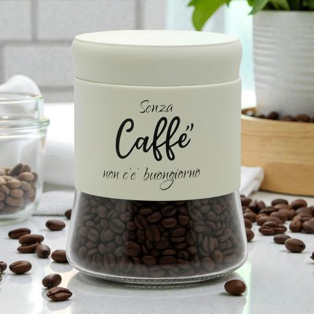 BOMBONIERA UTILE BARATTOLO PORTA CAFFÈ CON SCRITTA "SENZA CAFFÈ NON C'È BUONGIORNO"