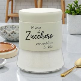 BARATTOLO PORTA ZUCCHERO CON SCRITTA PER BOMBONIERE UNICHE MATRIMONIO