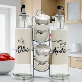 BOMBONIERA SET DA TAVOLA OLIO, ACETO, SALE E PEPE BOMBONIERE UTILI MATRIMONIO