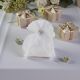 SACCHETTINO IN ORGANZA BIANCO CON CUORICINO DORATO E STRASS PORTACONFETTI ORIGINALI PER MATRIMONIO