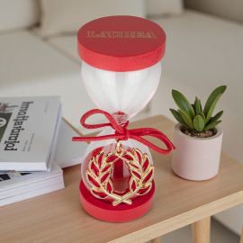 CLESSIDRA CON BASE ROSSA E CIONDOLO ALLORO PER LAUREA UNICA