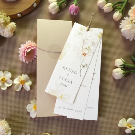 PARTECIPAZIONE FLOREALE CON 3 CARTONCINI PER MATRIMONIO UNICO