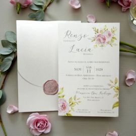 PARTECIPAZIONE PERSONALIZZATA CON STAMPA FLOREALE PER UN MATRIMONIO