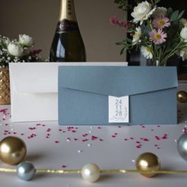 INVITO A BUSTA CELESTE POLVERE PER MATRIMONIO E PARTECIPAZIONI UNICHE