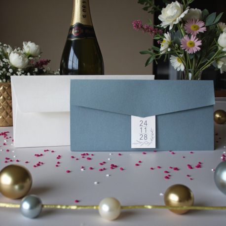 INVITO A BUSTA CELESTE POLVERE PER MATRIMONIO E PARTECIPAZIONI UNICHE