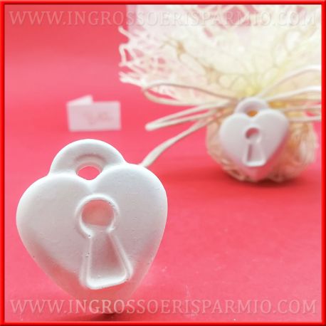 LUCCHETTO CUORE IN GESSO PROFUMATO SEGNAPOSTO MATRIMONIO PENSIERINI ONLINE STOCK