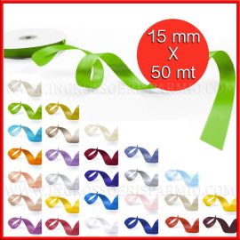 NASTRI COLORATI DOPPIO RASO 15MM X 50MT TESSUTO PER CONFEZIONI BOMBONIERE ECONOMICI ALTA QUALITA HOME MADE