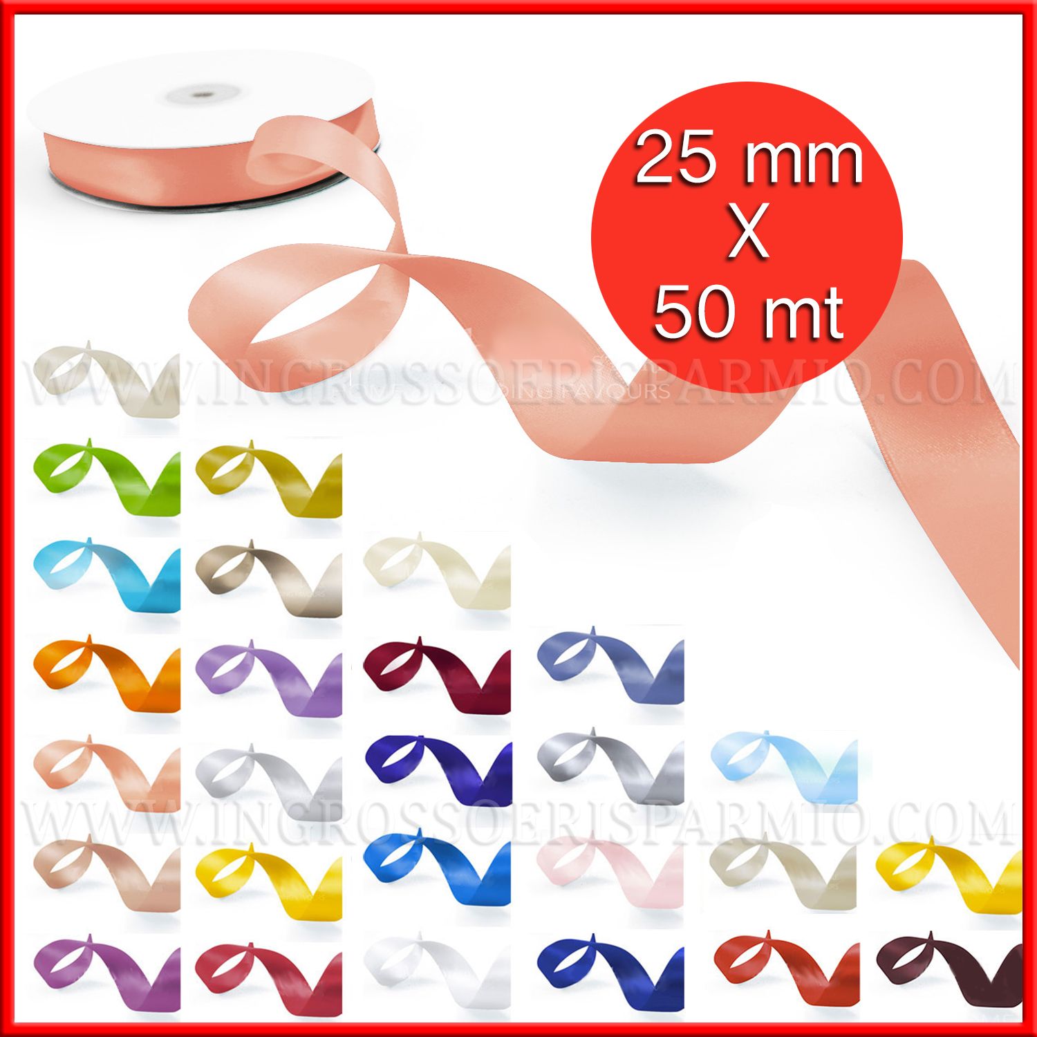 Nastro Doppio Raso A Pois - 20mm X 25mt Per Regali E Bomboniere - Foto 10