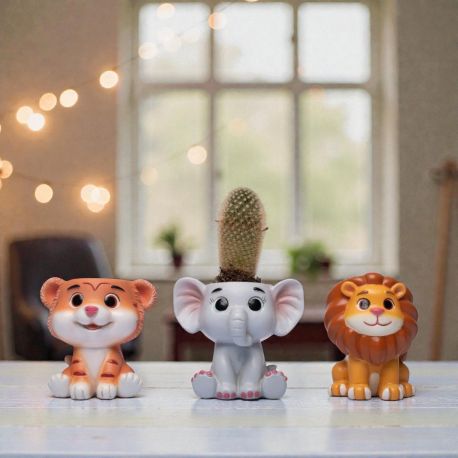 VASO PORTAPIANTE BOMBONIERE ANIMALI DELLA GIUNGLA TIGRE LEONE ELEFANTE
