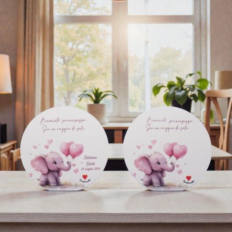 QUADRETTO PERSONALIZZABILE CON ELEFANTINO PER BATTESIMO BAMBINA
