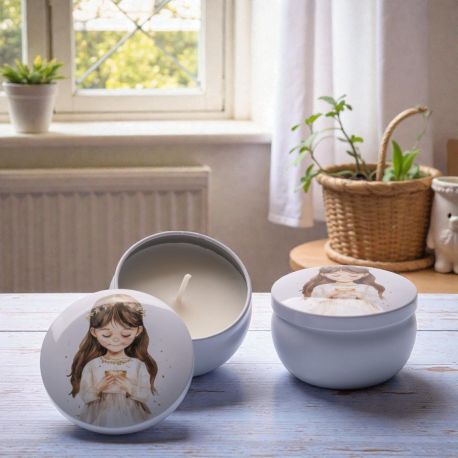 CANDELA BOMBONIERA PRIMA COMUNIONE BIMBA CON CALICE CUOREMATTO