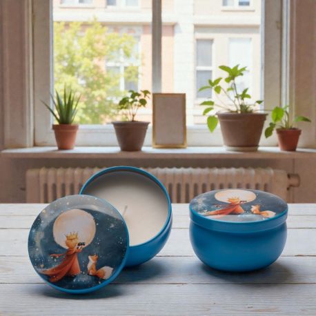 CANDELA IN LATTA CON PICCOLO PRINCIPE E VOLPE: BOMBONIERA UNICA E ORIGINALE