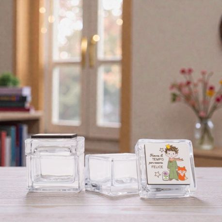 SCATOLA PORTAGIOIE CON APPLICAZIONE PICCOLO PRINCIPE CON FRASE "TROVA IL TEMPO PER ESSERE FELICE"