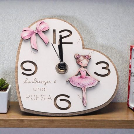 OROLOGIO CUORE CON BALLERINA CON TUTU ROSA PER BOMBONIERE UNICHE