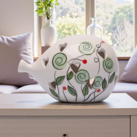 PALLONCINO LAMPADA LED TRAFORATO CON CUORICINI E FIORI VERDI