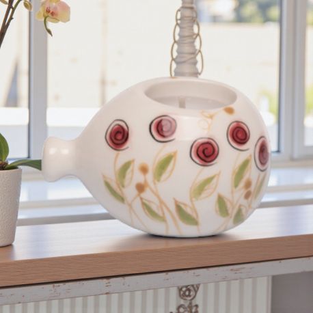 PORTACANDELA PALLONCINO CON FIORI ROSA PER BATTESIMO E COMUNIONE