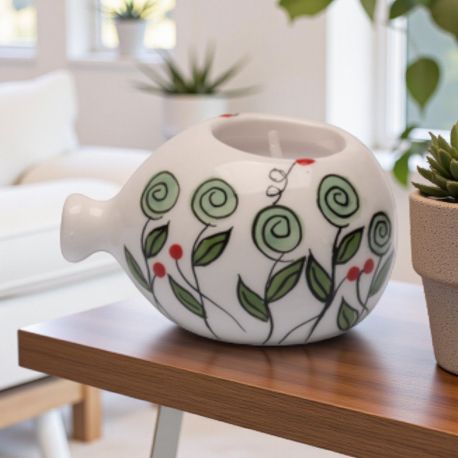 PALLONCINO PORTACANDELA CON FIORI VERDI PER BATTESIMO E COMUNIONE