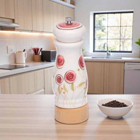 MACINASALE DIPINTO A MANO CON BOCCIOLO ROSA BOMBONIERE SOLIDALI AMICI DI CUOREMATTO