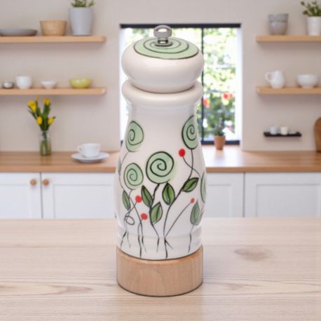 MACINASALE CON BOCCIOLI VERDI DIPINTI A MANO PER BOMBONIERE UNICHE SOLIDALI