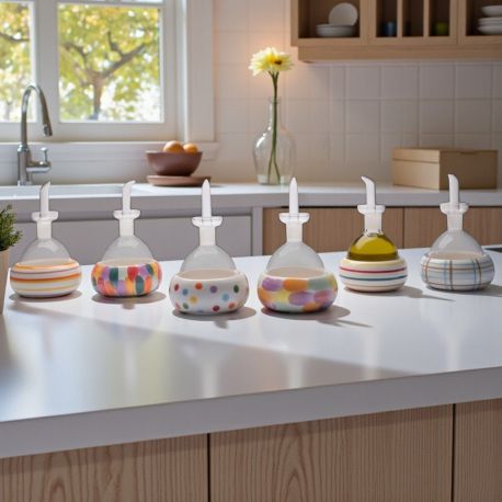 OLIERA DIPINTA A MANO CON PIATTINO E TAPPO DOSATORE BOMBONIERE UNICHE SOLIDALI